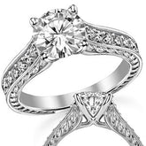 Round Rose & Leaf Design Moissanite Engagement Ring