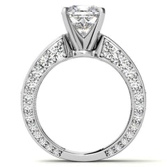 Round Brilliant Moissanite Wide Engagement Ring Setting, 3.4ct