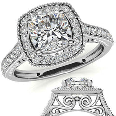 Cushion Scroll Halo Moissanite Engagement Ring