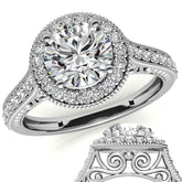 Round Scroll Halo Moissanite Engagement Ring