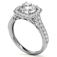 Round Scroll Cushion Halo Moissanite Engagement Ring