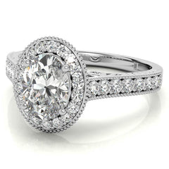 Oval Scroll Halo Moissanite Engagement Ring