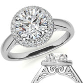 Round Scroll Halo Moissanite Engagement Ring