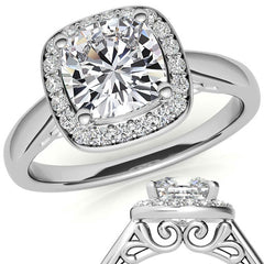 Cushion Scroll Halo Moissanite Engagement Ring