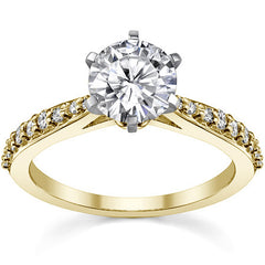 Round Brilliant Moissanite Tapered Cathedral Engagement Ring, 0.21ct