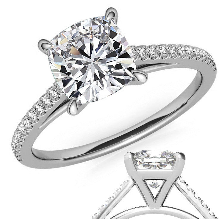 Cushion Petite Cathedral Moissanite Engagement Ring