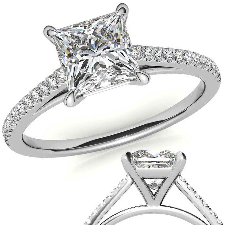 Petite Cathedral Princess cut Moissanite Engagement Ring