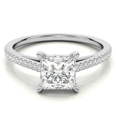 Petite Cathedral Princess cut Moissanite Engagement Ring
