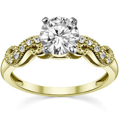 Round Brilliant Moissanite Antique Engagement Ring Setting, 0.15ct