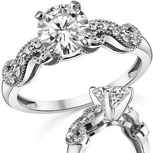 Round Brilliant Moissanite Antique Engagement Ring Setting, 0.15ct