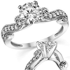 Round Brilliant Moissanite Antique Engagement Ring Setting, 0.18ct