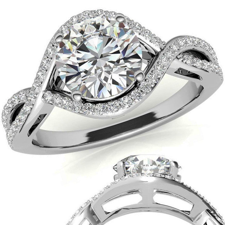 Twisted Band Halo Moissanite Engagement Ring