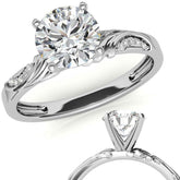 Round Brilliant Moissanite Floral Accent Engagement Ring Setting