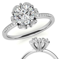 Round Brilliant Moissanite Floral Style Halo Ring