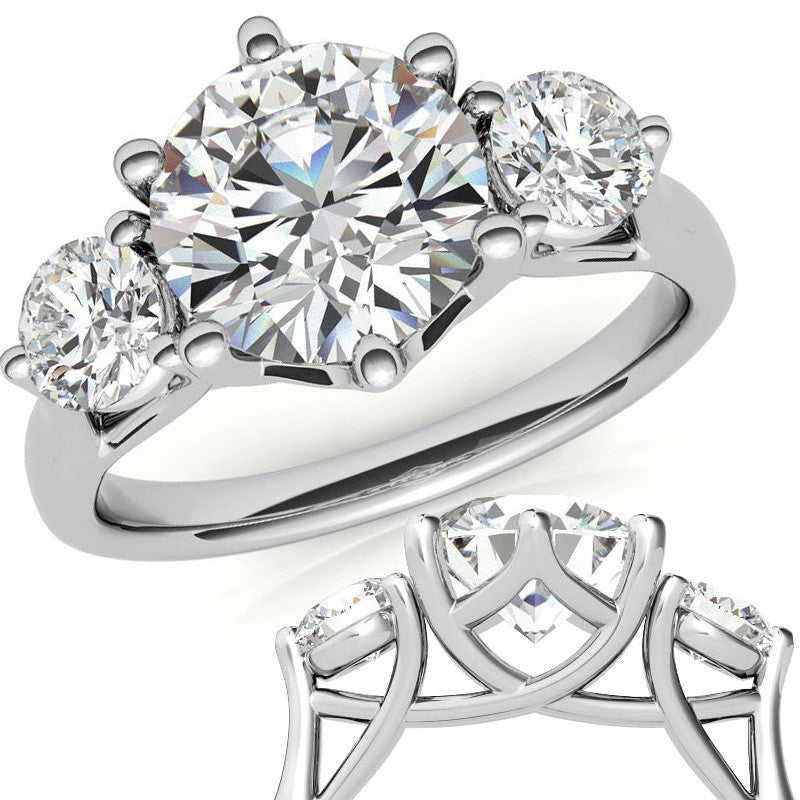 Round 6-Prong Trellis Three-Stone Moissanite Engagement Ring
