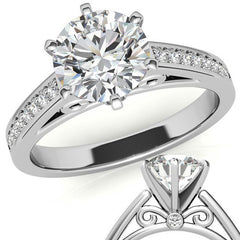 Round Brilliant Moissanite Scroll Cathedral Engagement Ring