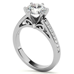 Round Brilliant Moissanite Scroll Cathedral Engagement Ring