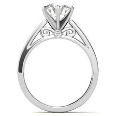 Round Brilliant Moissanite Scroll Cathedral Engagement Ring