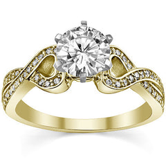 Round Diamond & Moissanite Split Shank Heart Engagement Ring