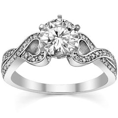 Round Diamond & Moissanite Split Shank Heart Engagement Ring