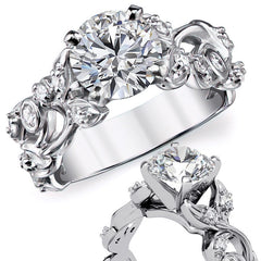 Round Brilliant Moissanite Floral Engagement Ring Setting