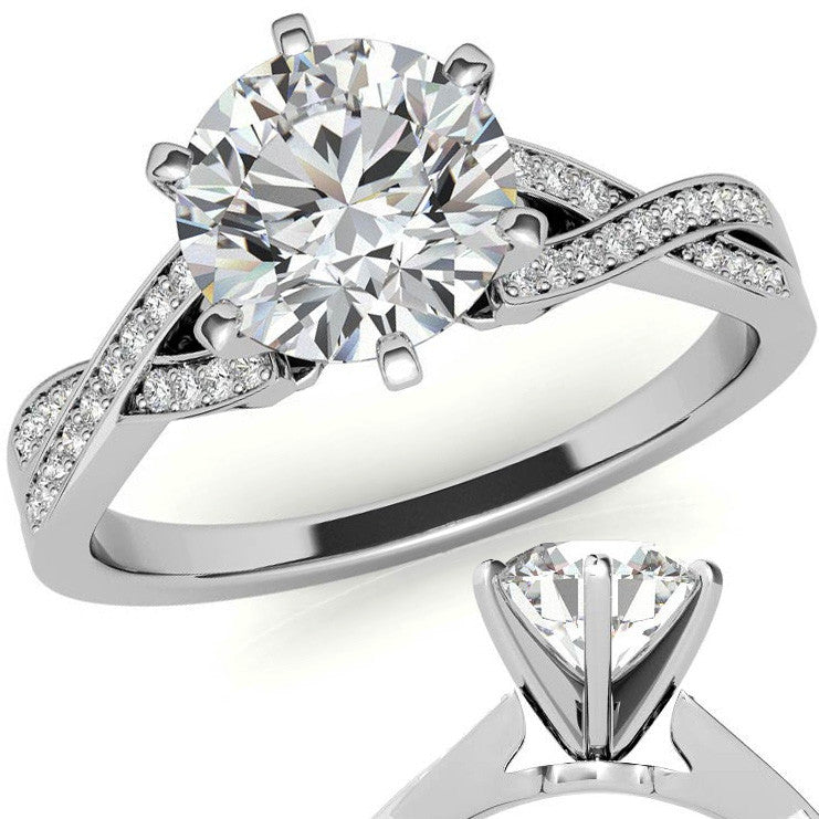 Round Diamond & Moissanite Split Shank Engagement Ring