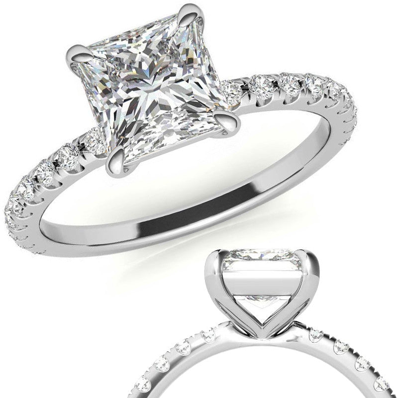 Low Set Claw Prong Princess cut Moissanite Engagement Ring