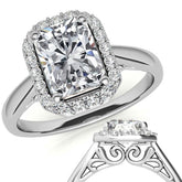 Radiant/Emerald Scroll Halo Moissanite Engagement Ring