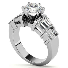 Square & Baguette Moissanite Engagement Ring Setting, 1.6ct