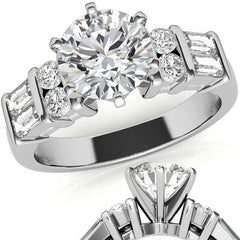 Round & Baguette Moissanite Engagement Ring Setting, 0.85ct