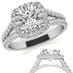 Round Split Shank Cushion Halo Moissanite Engagement Ring
