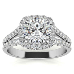 Round Split Shank Cushion Halo Moissanite Engagement Ring
