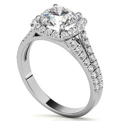 Round Split Shank Cushion Halo Moissanite Engagement Ring