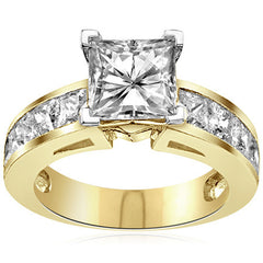 Channel Set Princess cut Moissanite Engagement Ring 2.2ct