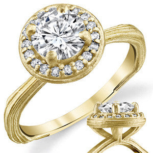 Round Twig Style Bark Halo Moissanite Engagement Ring