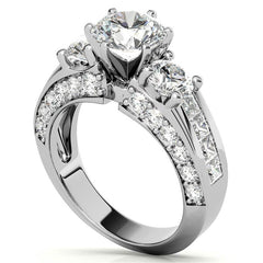 Round Brilliant Moissanite Engagement Ring Setting, 2.56ct