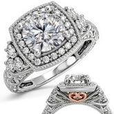 Heart Accented Halo Engagement Ring