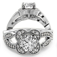Floral Split Shank Engagement Ring