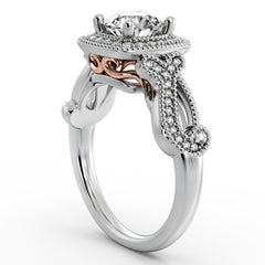 Milgrain Split Shank Halo Engagement Ring