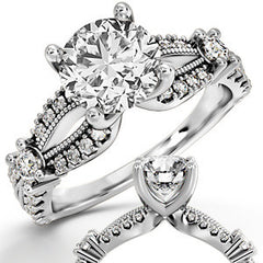 Round Moissanite Antique Split Shank Engagement Ring