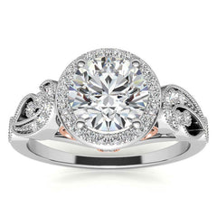 Round Halo Antique Engagement Ring with Milgrain