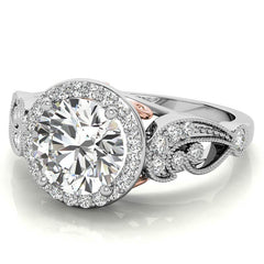 Round Halo Antique Engagement Ring with Milgrain