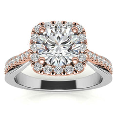 Cathedral Halo Engagement Ring with Heart Accents
