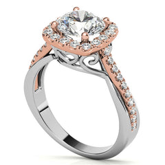 Cathedral Halo Engagement Ring with Heart Accents