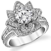 Moissanite Lotus Flower Engagement Ring