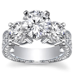 Round Brilliant Moissanite Three-Stone Engagement Ring Antique 2.28ct