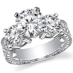 Round Brilliant Moissanite Three-Stone Engagement Ring Antique 2.28ct