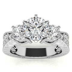 5mm Round Brilliant Moissanite Engagement Ring Antique Setting 1.35ct