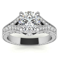 Antique Split Shank Round Brilliant Moissanite Engagement Ring