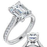 Double Prong Channel Emerald & Round Brilliant Moissanite Engagement Ring
